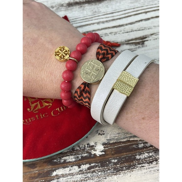 Rustic Cuff Jewelry - Rustic Cuff‎ 3 Piece Set Bracelets Red Gold Double wrap Beaded